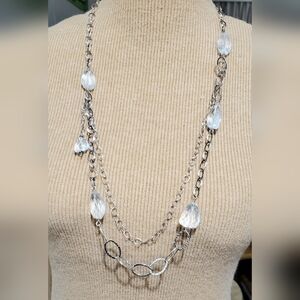 Vtg. Sterling Silver Quarts Crystals Necklace